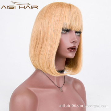 Aisi Hair Wholesale Price 100% Human Hair Hand Tied Wig , 613 Short Blonde Wig
